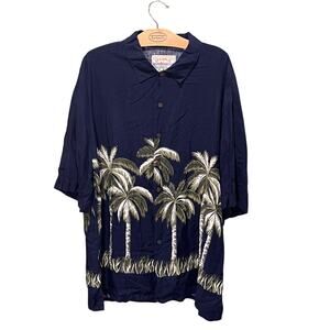 Island Fever Navy Blue Palm Tree Hawaiian Shirt XXL Rayon Tropical